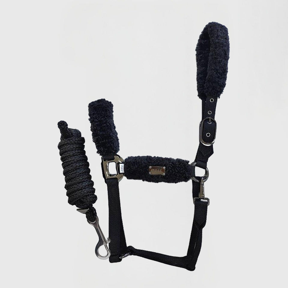 BOSS Equestrian Santiago Headcollar and Panama Lead Rope Set - Black/Black