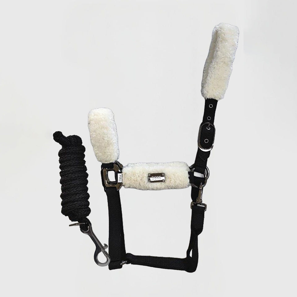 BOSS Equestrian Santiago Headcollar and Panama Lead Rope Set - Black/Cream
