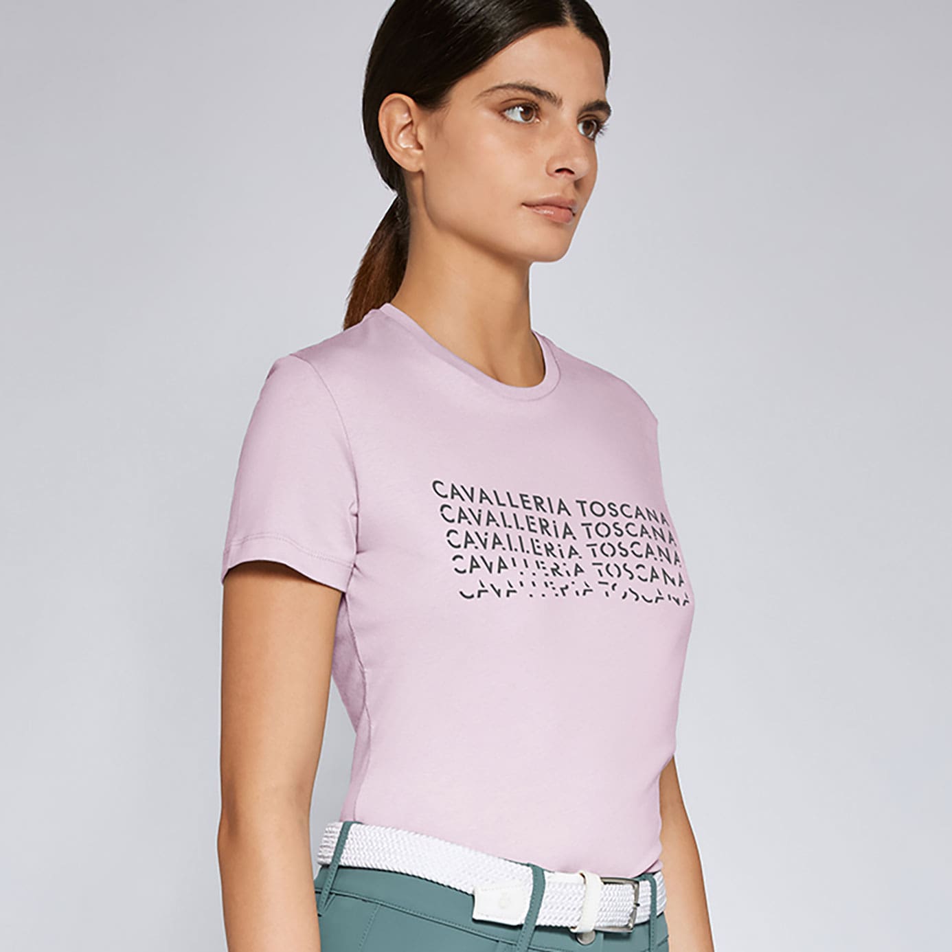 T-shirt Aderente Donna Con Stampa Glitter Argento 'If You Can Read This Please Put Me Back On My Horse' - Fuchsia
