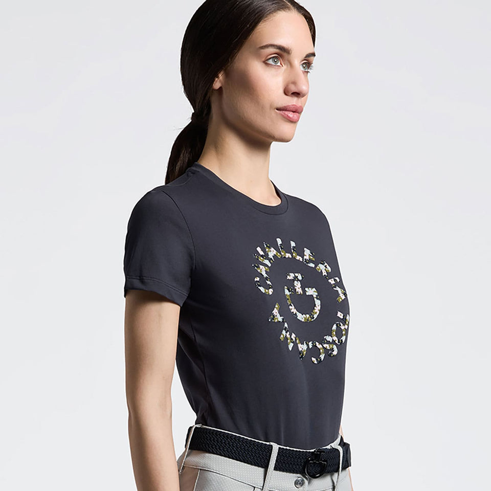 Cavalleria Toscana Floral Embroidery T-Shirt - Charcoal Blue