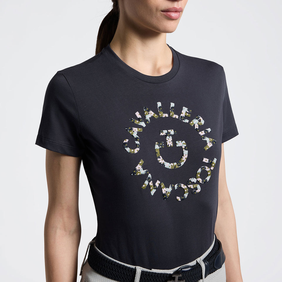 Cavalleria Toscana Floral Embroidery T-Shirt - Charcoal Blue