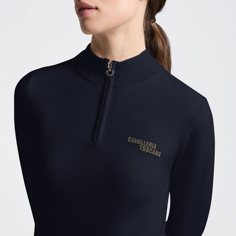 Cavalleria Toscana Merino Half Zip Sweater - Charcoal Blue
