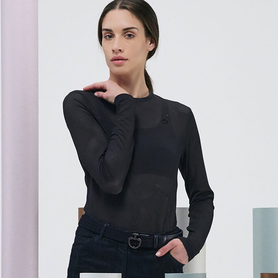 Cavalleria Toscana Jersey Mesh Long-Sleeve T-Shirt - Charcoal Blue