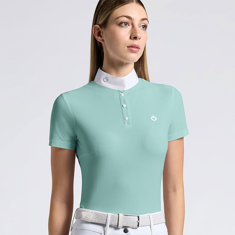Cavalleria Toscana Jersey Pleated Back Show Shirt - Light Teal Green