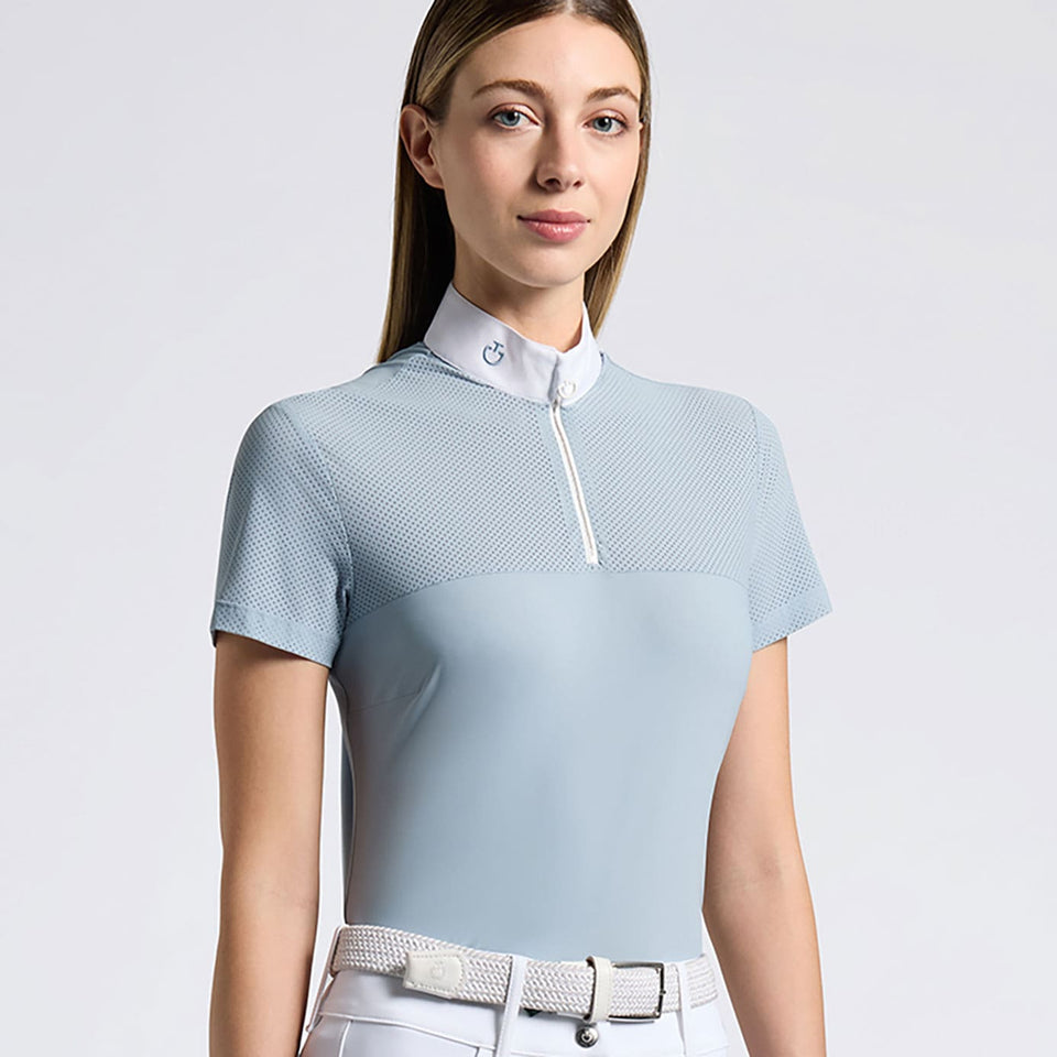 Cavalleria Toscana Perforated Insert Show Shirt - Blue Fog