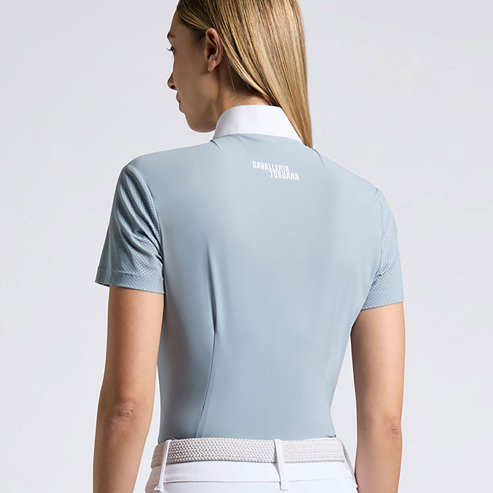 Cavalleria Toscana Perforated Insert Show Shirt - Blue Fog