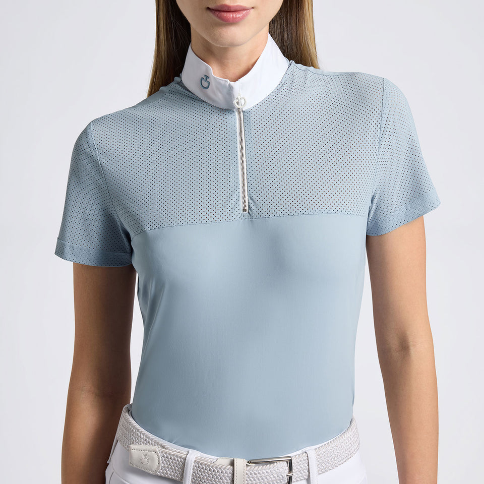 Cavalleria Toscana Perforated Insert Show Shirt - Blue Fog