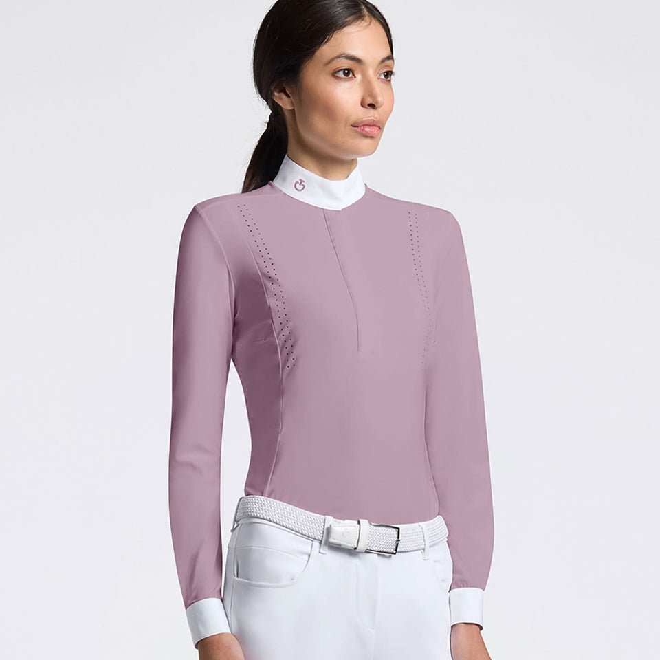Cavalleria Toscana Perforated Long Sleeve Show Shirt - Grape Shake