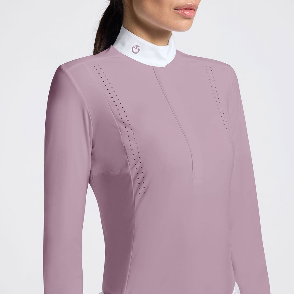 Cavalleria Toscana Perforated Long Sleeve Show Shirt - Grape Shake