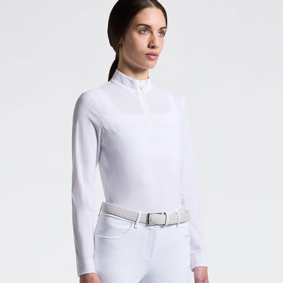 Cavalleria Toscana Perforated Long Sleeve Show Shirt - White