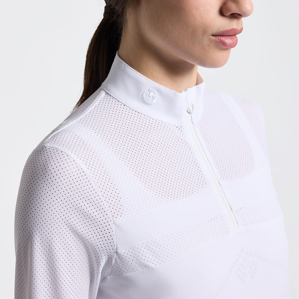 Cavalleria Toscana Perforated Long Sleeve Show Shirt - White