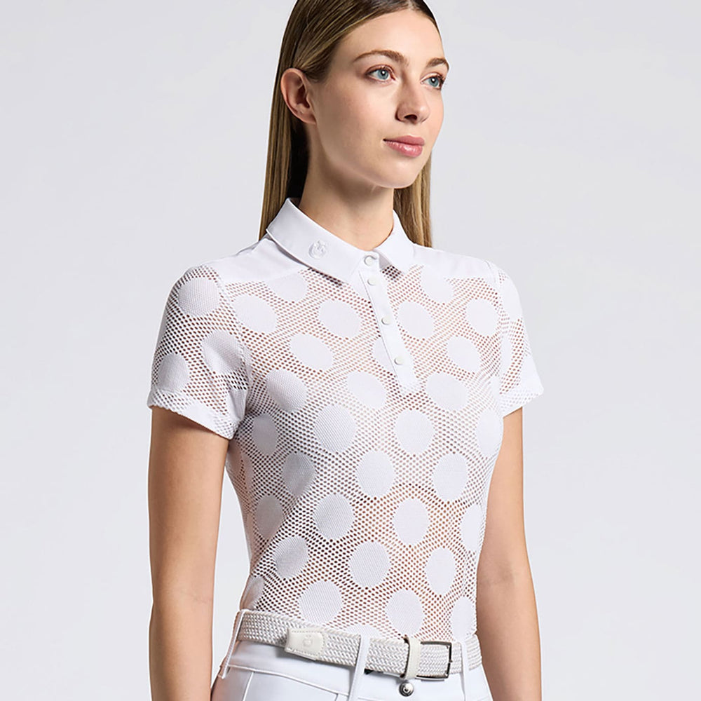 Cavalleria Toscana Womens Long Sleeve Show Polo Half Zip Perforated Sleeves White main image 1