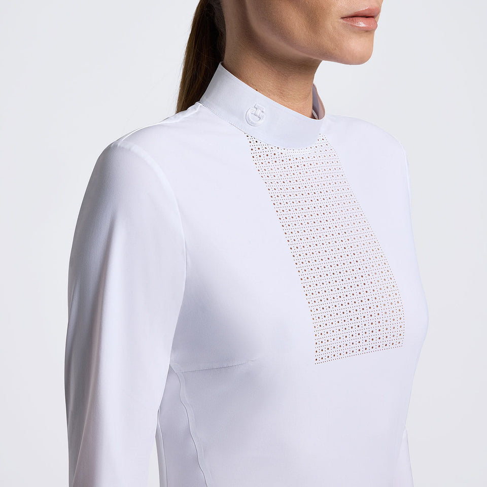 Cavalleria Toscana R-Evo Perforated Bib Long Sleeve Show Shirt - White