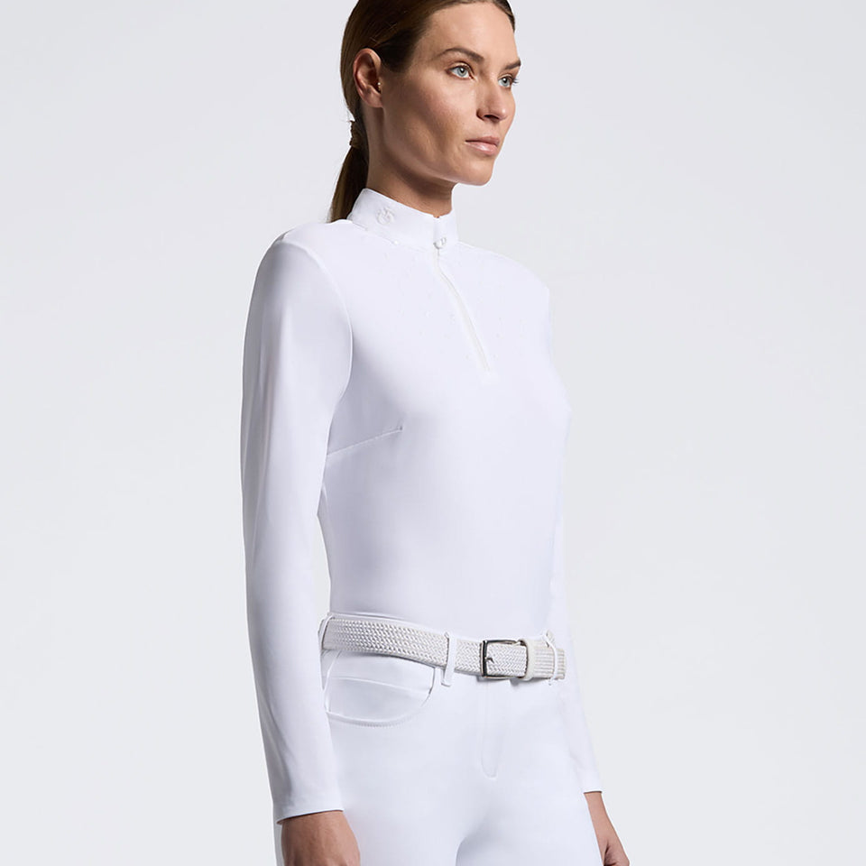 Cavalleria Toscana Sequin Bib Long Sleeve Show Shirt - White