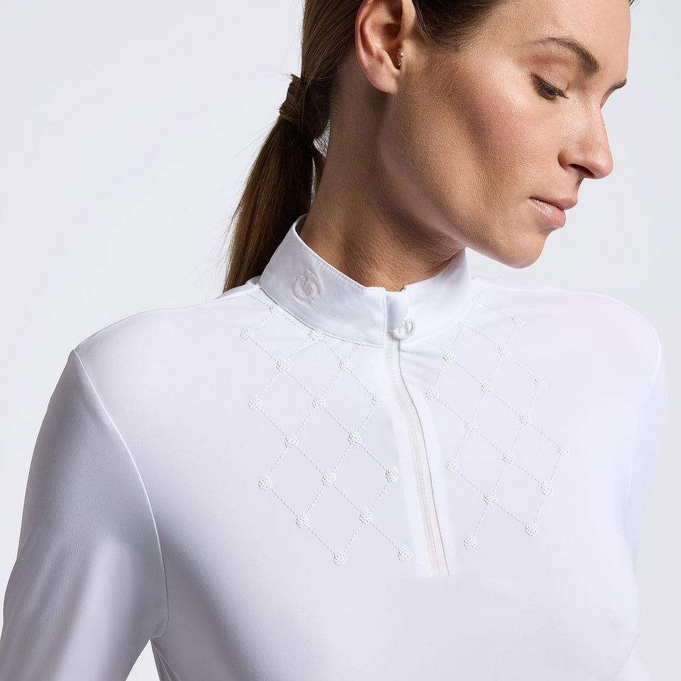 Cavalleria Toscana Sequin Bib Long Sleeve Show Shirt - White