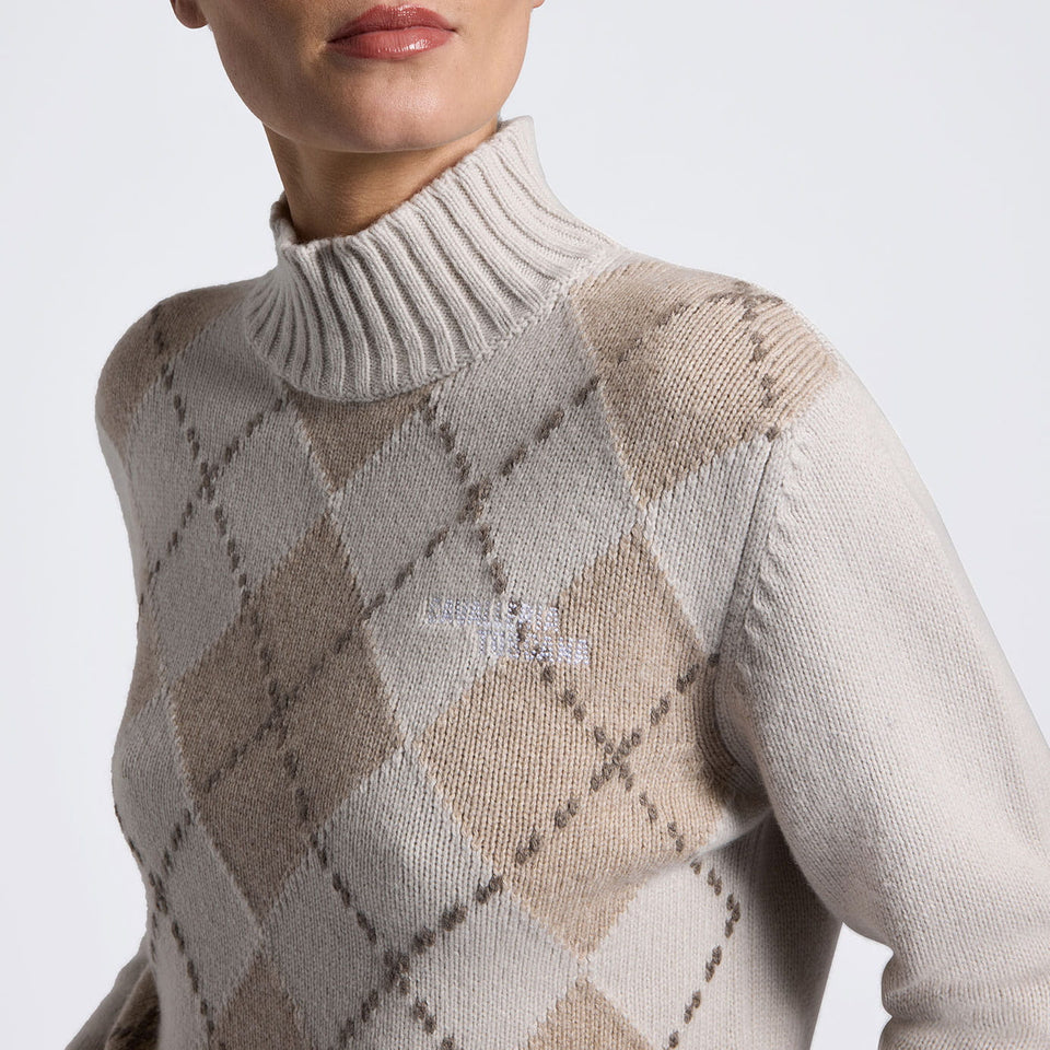 Cavalleria Toscana Pure Wool Turtleneck Sweater - Rombi/Rainy Day