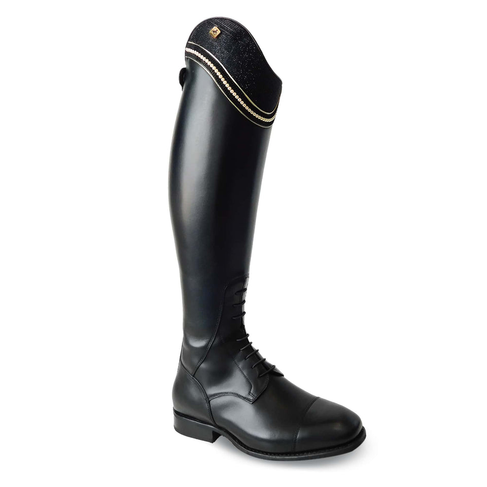 De Niro S2602 Black Riding Boots with Iride Lisa Top and Golden Pearls
