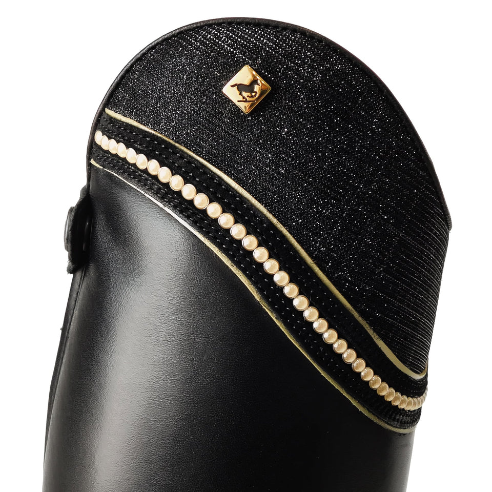De Niro S2602 Black Riding Boots with Iride Lisa Top and Golden Pearls