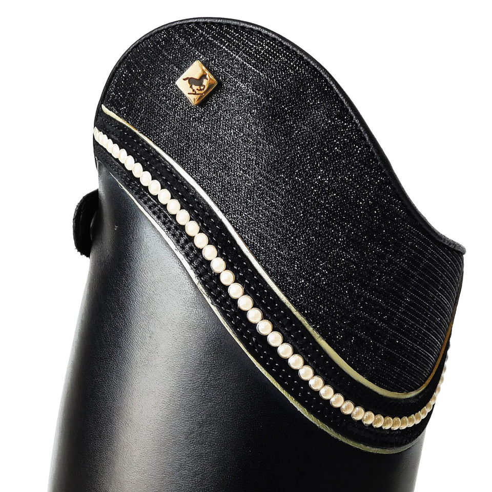 De Niro S2602 Black Riding Boots with Iride Lisa Top and Golden Pearls