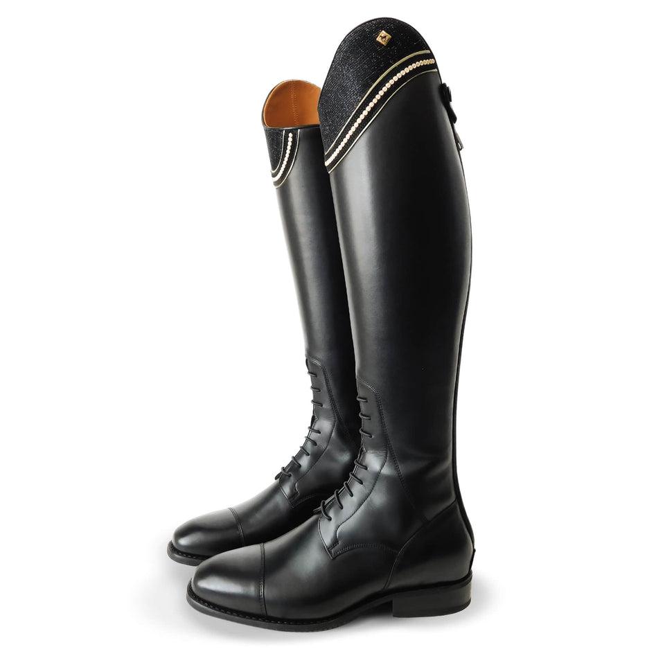 De Niro S2602 Black Riding Boots with Iride Lisa Top and Golden Pearls