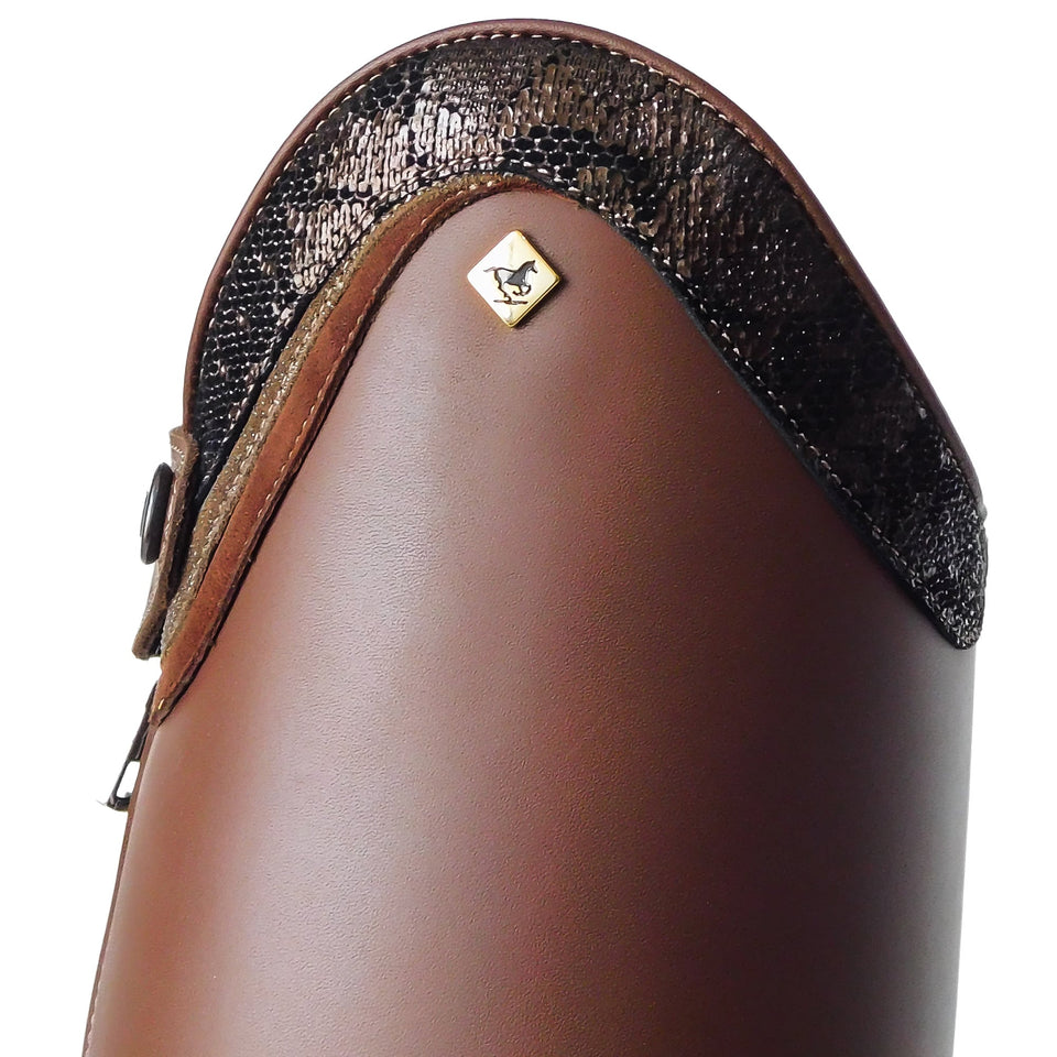 De Niro S2602 Brown Riding Boots with Triss Top in Vanita, Stardust and Suede