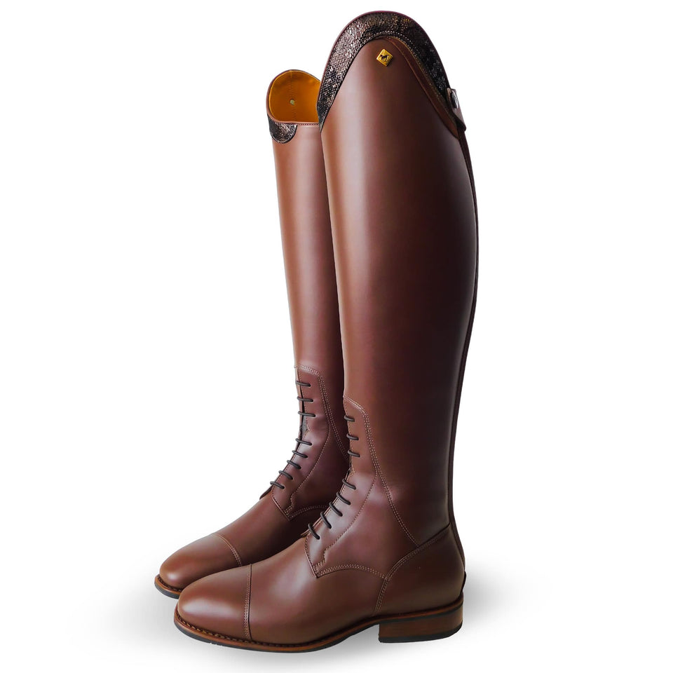 De Niro S2602 Brown Riding Boots with Triss Top in Vanita, Stardust and Suede