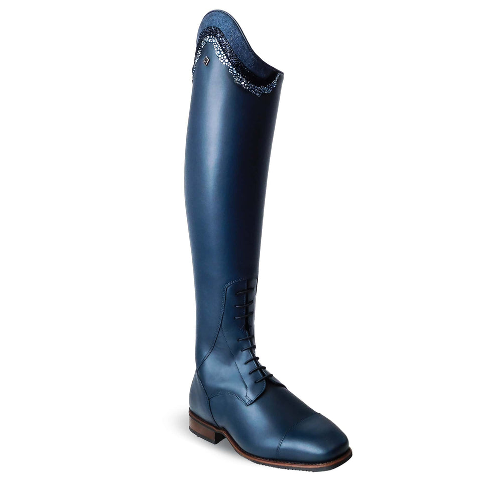 De Niro S2602 Oceano Blue Riding Boots with Piccolo Top in Glitter, Vanita & Denim Crystals