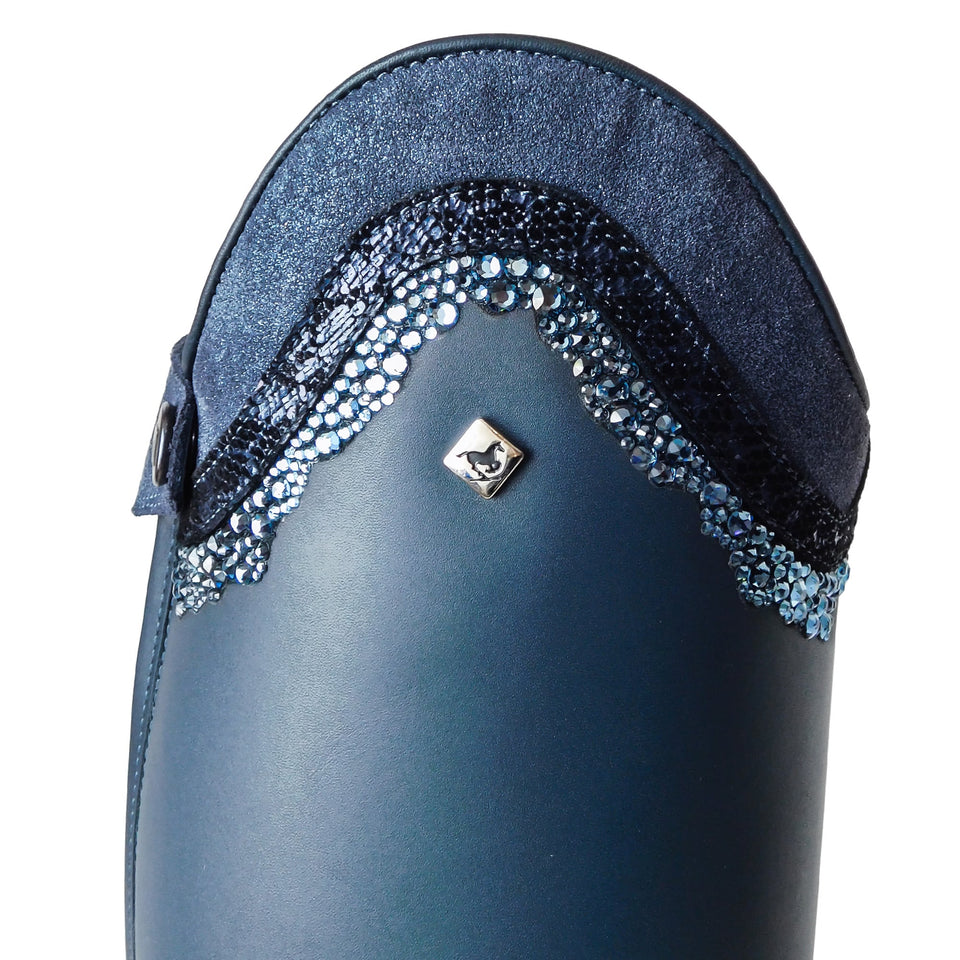 De Niro S2602 Oceano Blue Riding Boots with Piccolo Top in Glitter, Vanita & Denim Crystals