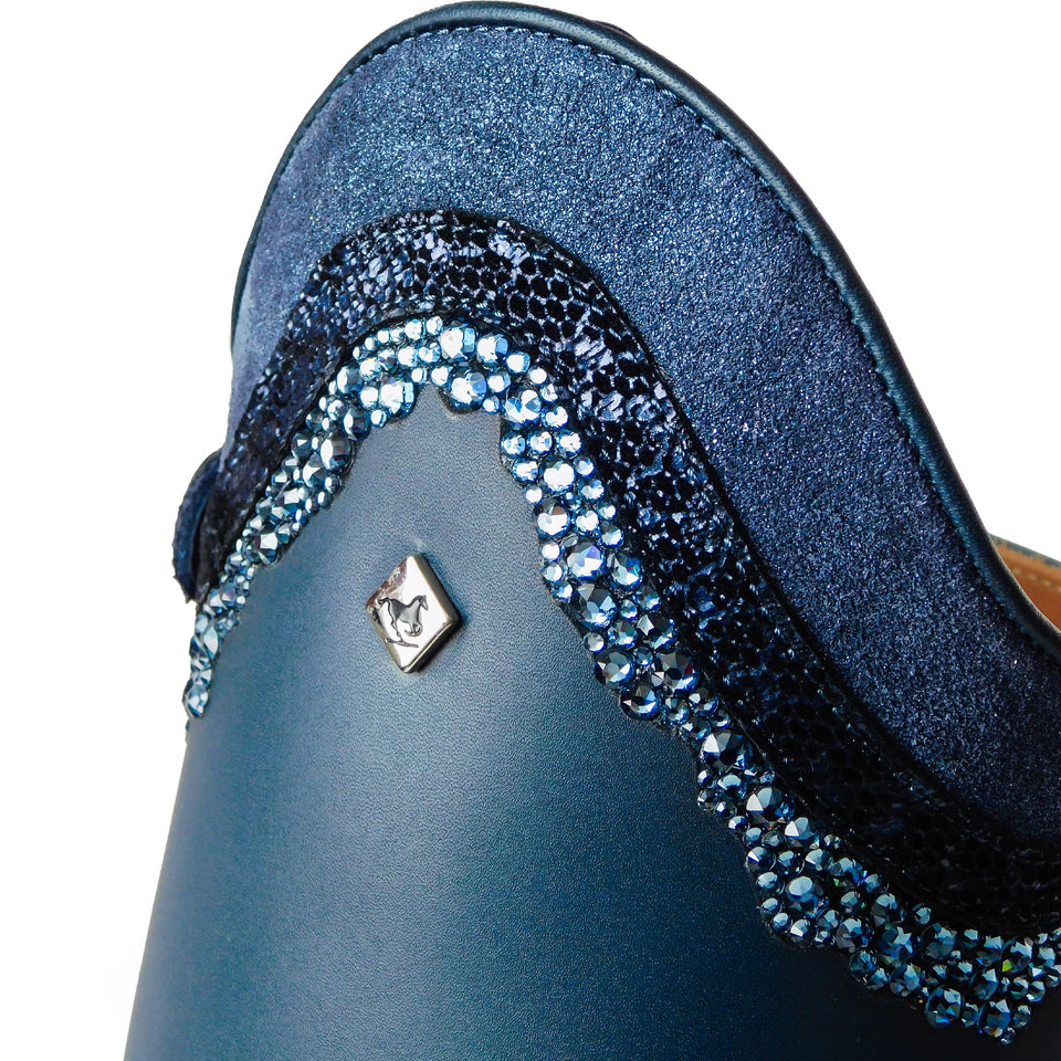 De Niro S2602 Oceano Blue Riding Boots with Piccolo Top in Glitter, Vanita & Denim Crystals