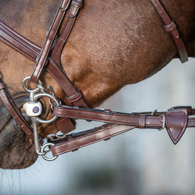 Dy'on New English Converter 1/2in Rubber Reins with 7 Leather Loops - Brown