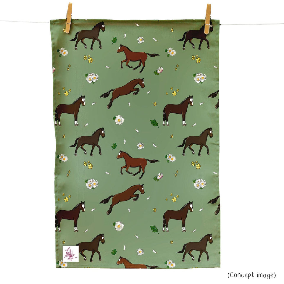 Emily Cole 'Bay Horse and Daisies' Horse Tea Towel