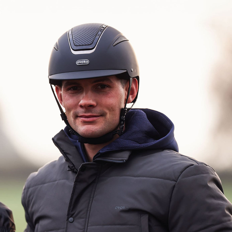 Evoke Callisto Classic Peak Riding Hat - Navy/Chrome