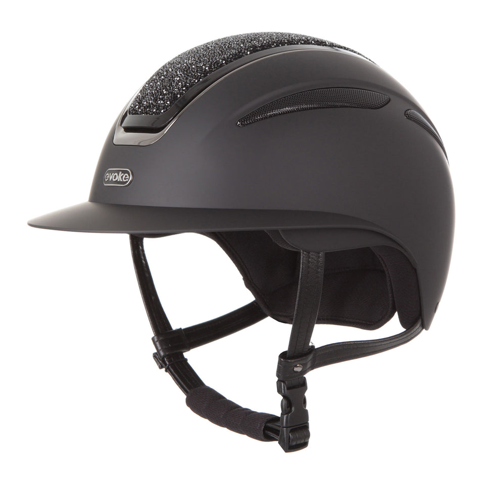 Evoke Callisto Wide Peak Riding Hat - Black/Black Crystal
