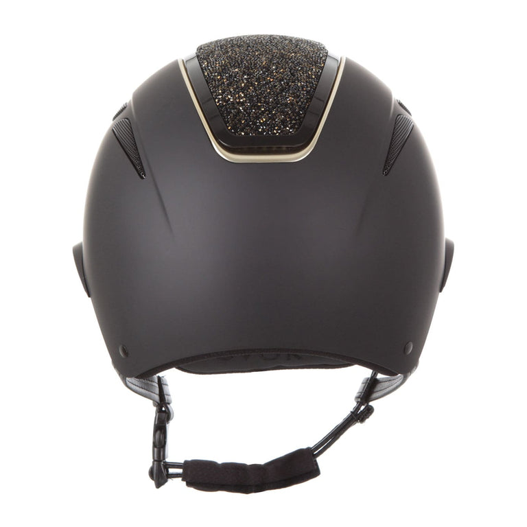 Evoke Callisto Wide Peak Riding Hat - Black/Gold Crystal