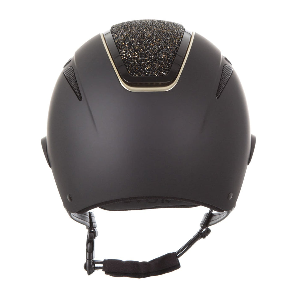 Evoke Callisto Wide Peak Riding Hat - Black/Gold Crystal