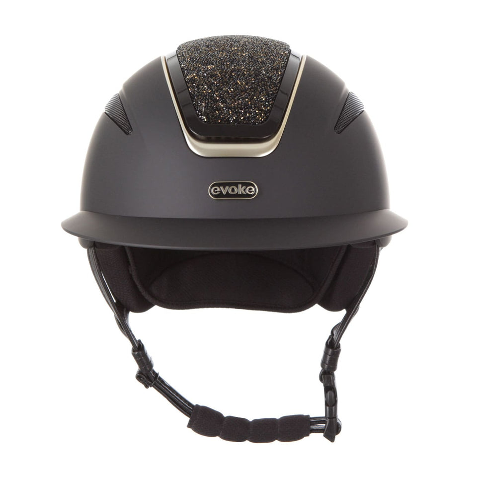 Evoke Callisto Wide Peak Riding Hat - Black/Gold Crystal