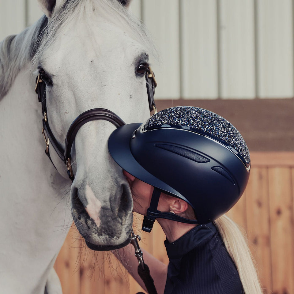 Evoke Callisto Wide Peak Riding Hat - Navy/Navy Crystal