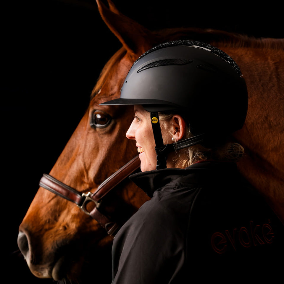 Evoke Callisto Wide Peak Riding Hat - Black/Black Crystal