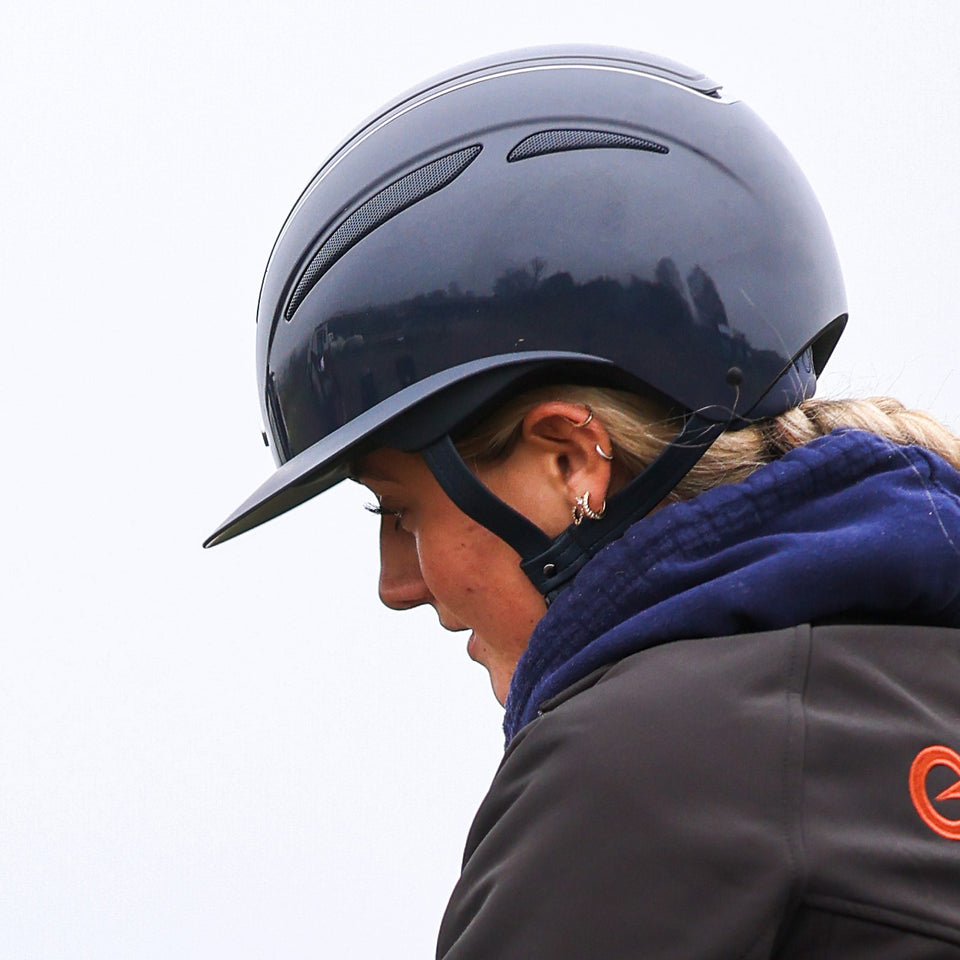 Evoke Callisto Wide Peak Riding Hat - Navy Metallic/Chrome