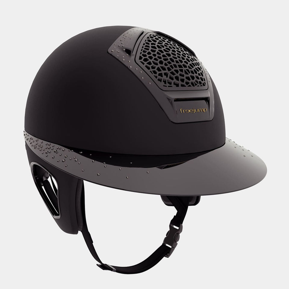 Freejump Voronoï Riding Hat with Temple Protection - Black Matte/Gloss Trim/Black Crystals