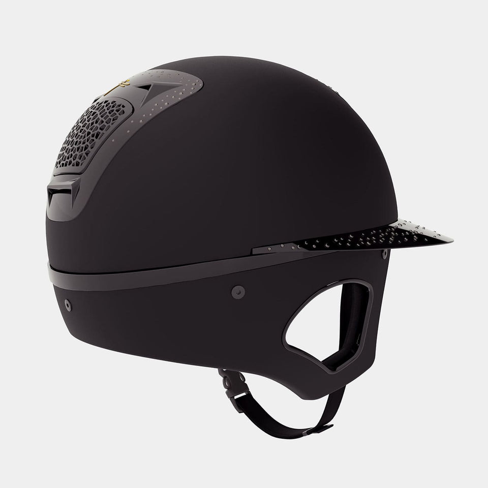 Freejump Voronoï Riding Hat with Temple Protection - Black Matte/Gloss Trim/Black Crystals