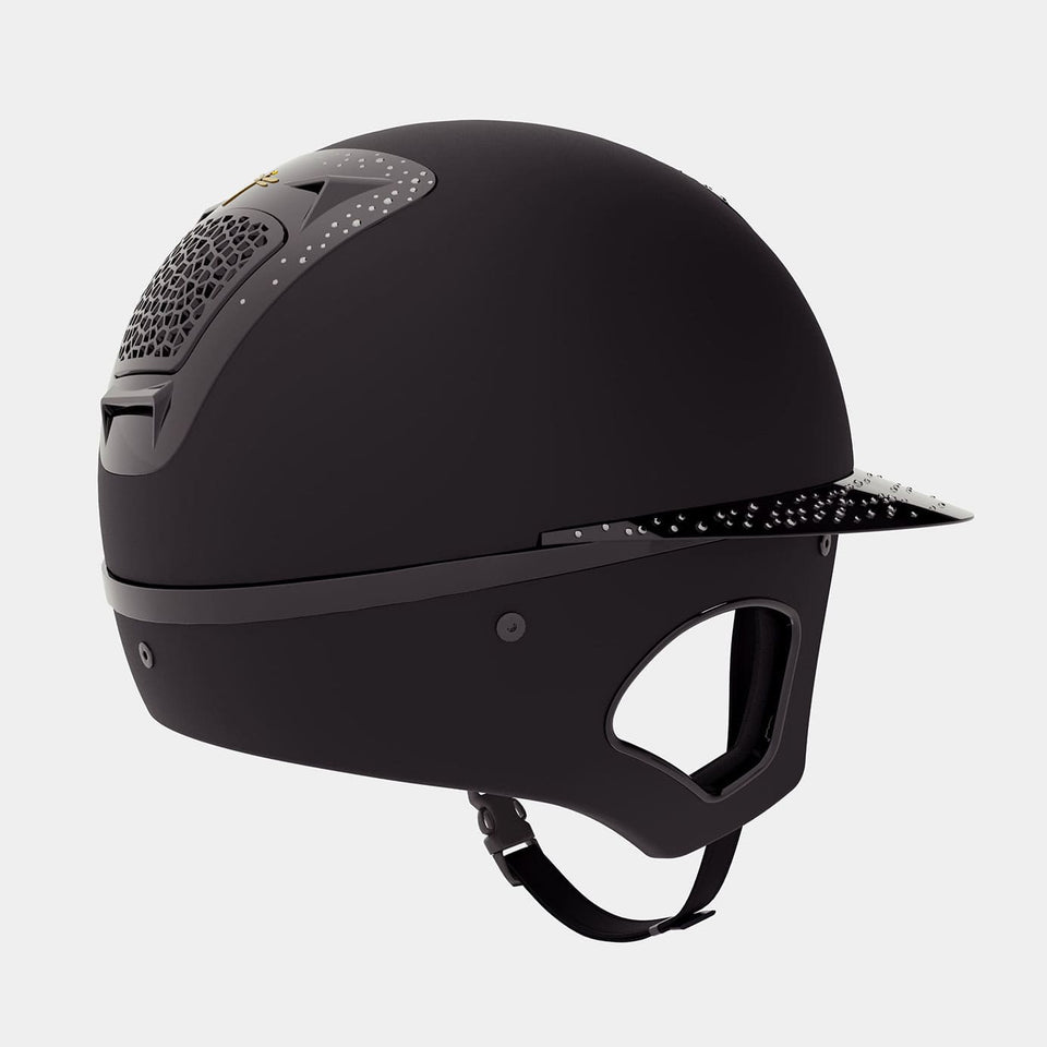 Freejump Voronoï Riding Hat with Temple Protection - Black Matte/Gloss Trim/Silver Crystals