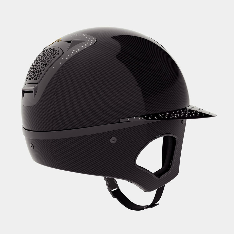 Freejump Voronoï Carbon Riding Hat with Temple Protection - Black/Gloss Trim/Silver Crystals