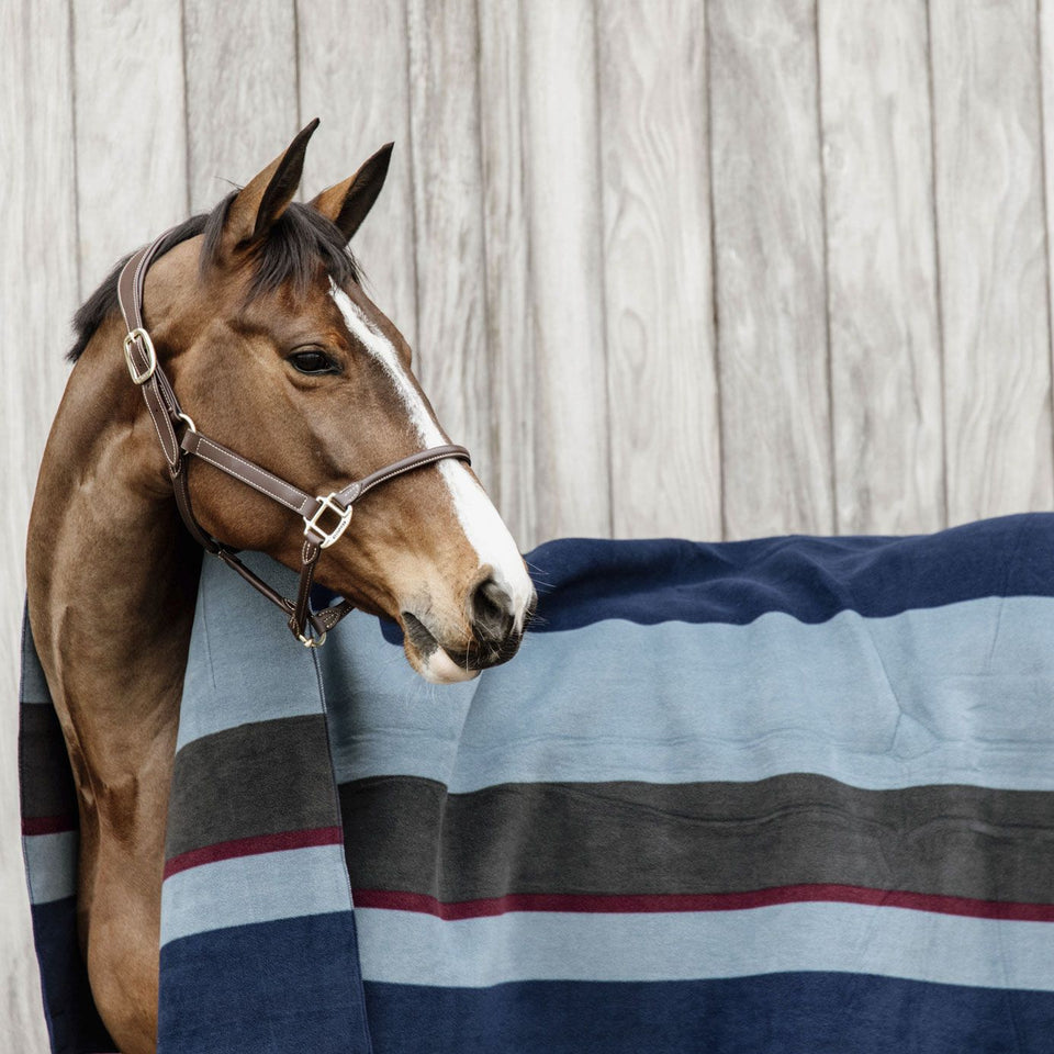 Kentucky Horsewear Heavy Fleece Square Blanket - Stripes Navy/Grey