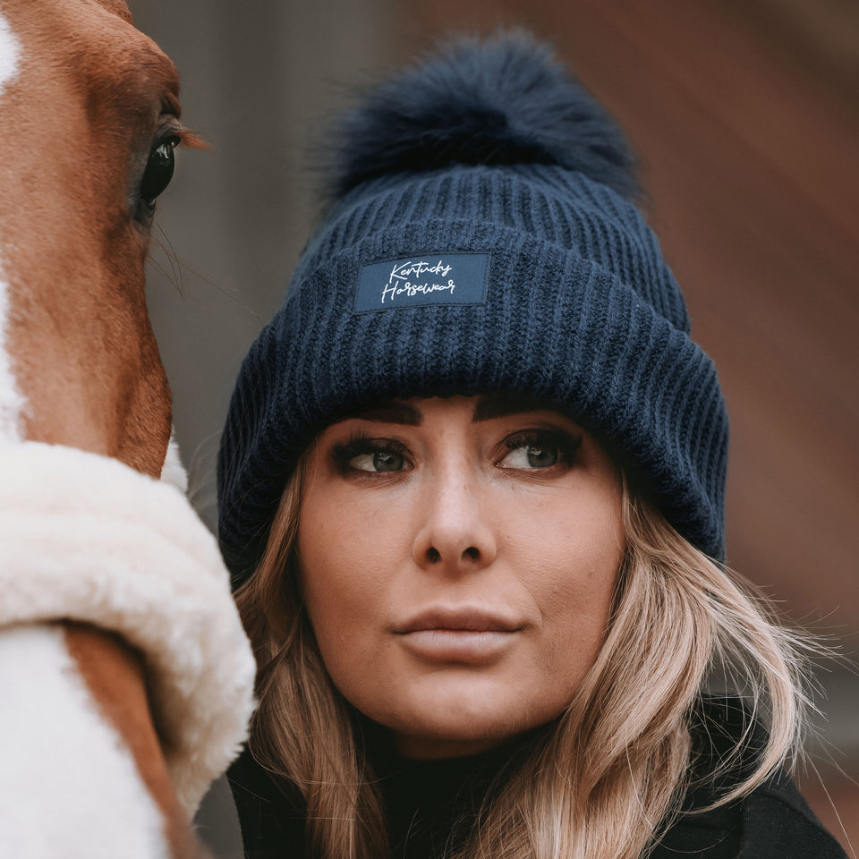 Kentucky Horsewear Pompom Beanie Hat - Navy