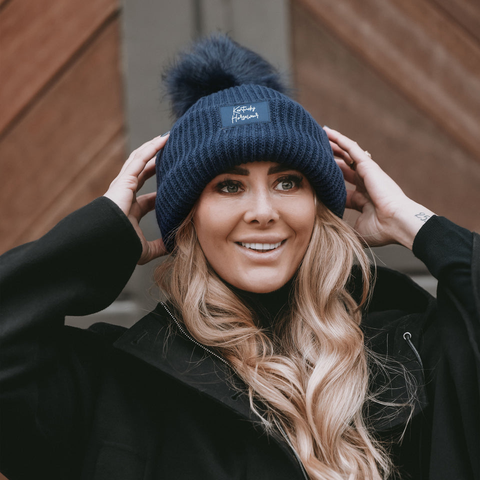 Kentucky Horsewear Pompom Beanie Hat - Navy