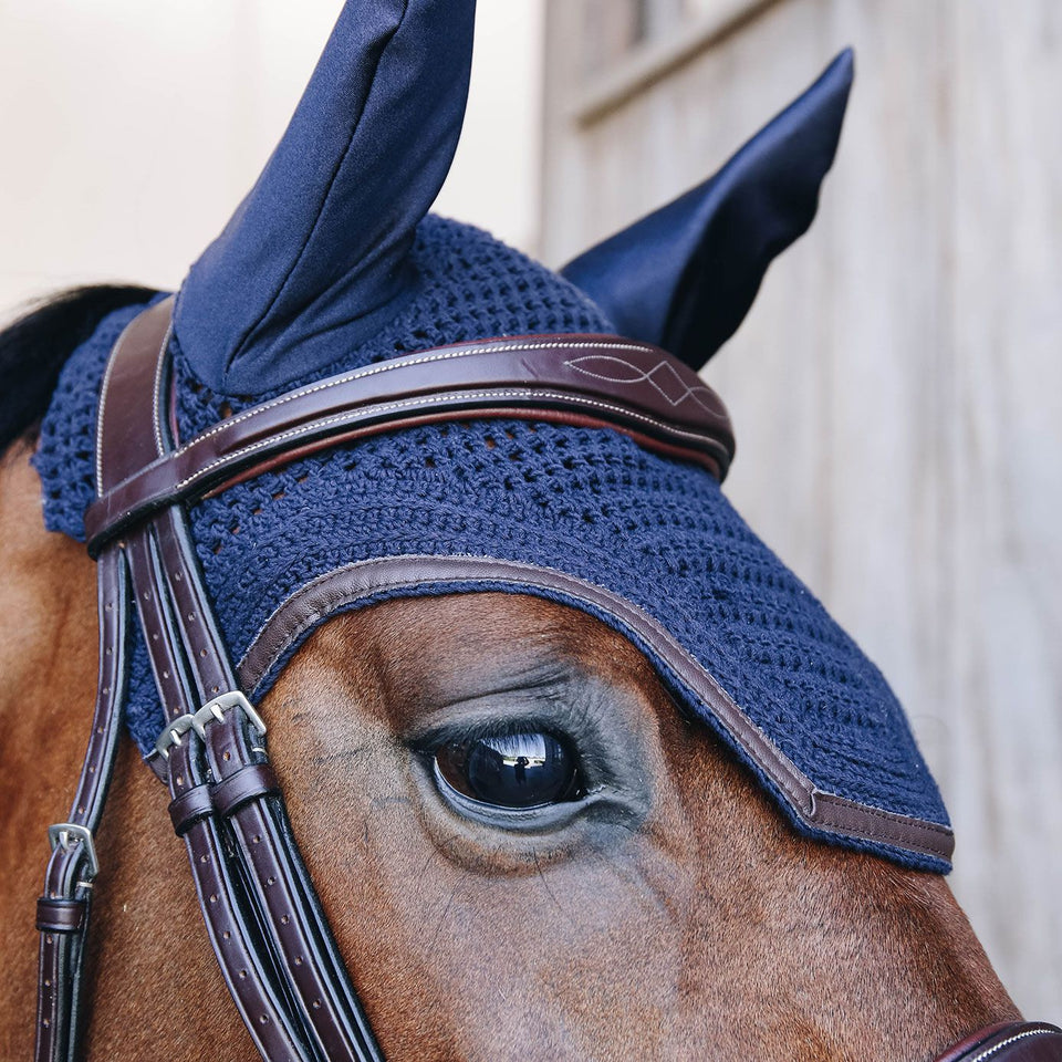 Kentucky Horsewear Wellington Leather Fly Veil - Dark Navy