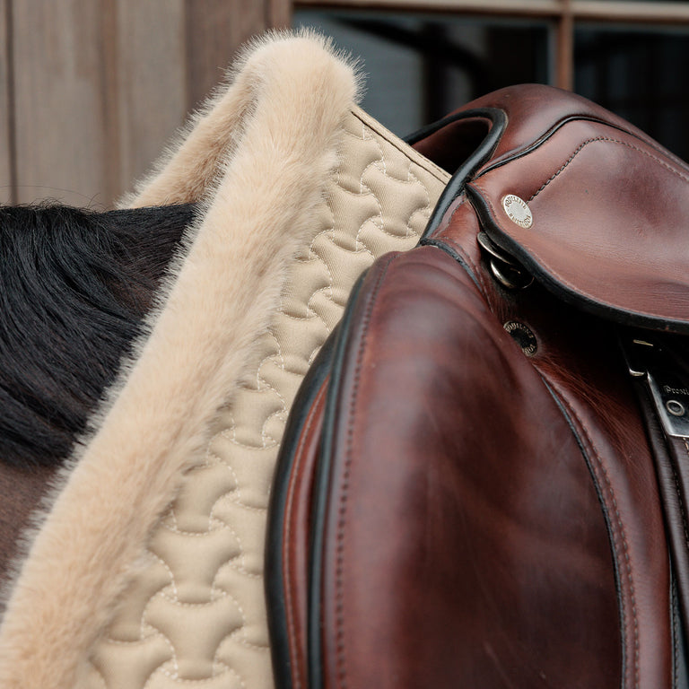 Kentucky Horsewear Faux Fur Trim Jumping Saddle Cloth - Beige