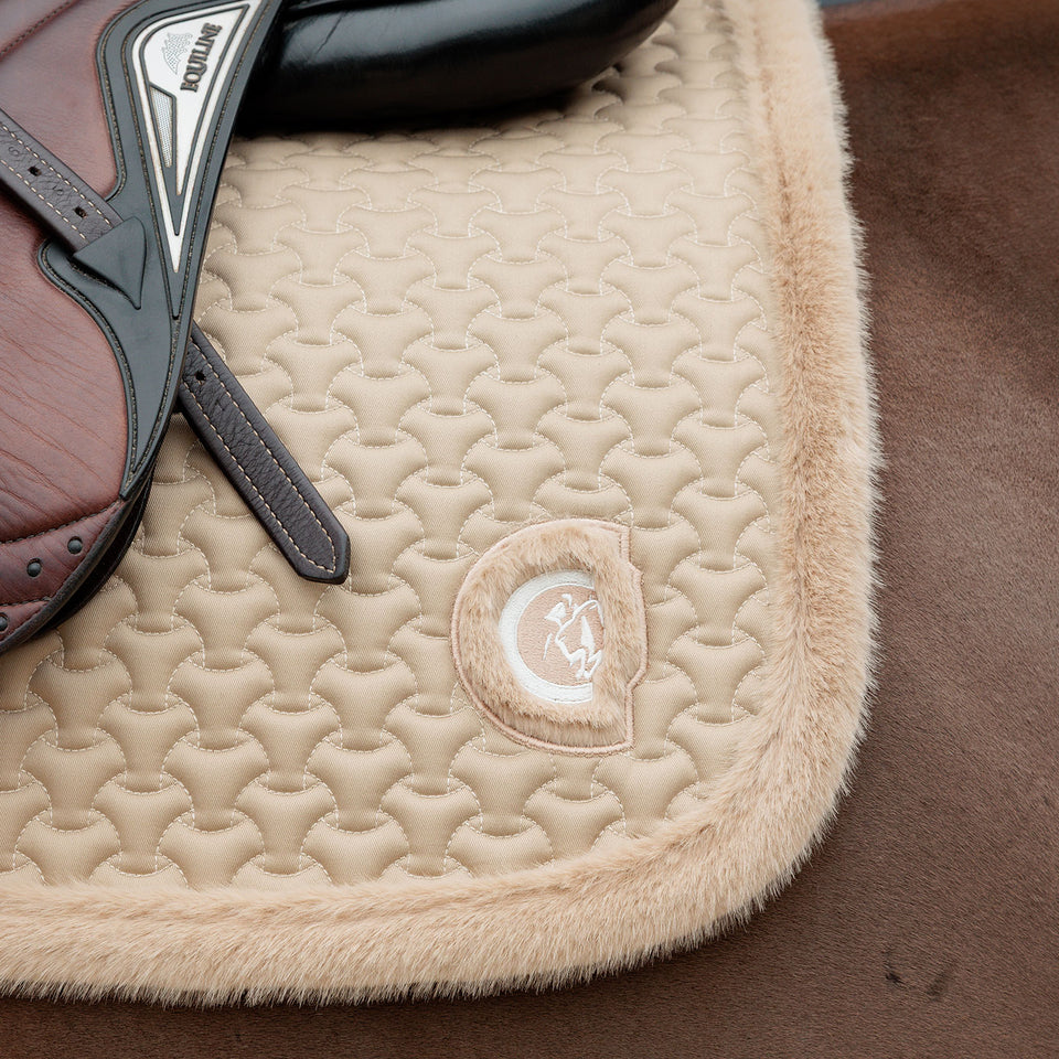 Kentucky Horsewear Faux Fur Trim Jumping Saddle Cloth - Beige