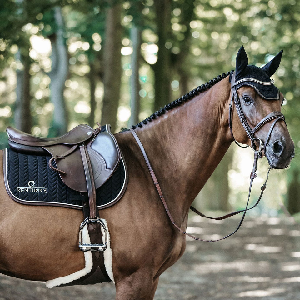 Kentucky Horsewear Fishbone Leather Logo Jumping Saddle Cloth - Black